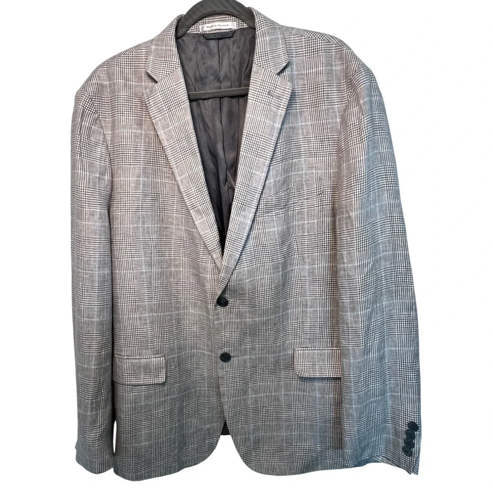 Lauren Ralph Lauren Men's Wool Blend Glen Plaid Blazer Gray Black 2-Button 40R